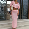 Damen gehäkeltes Crop-Top und Maxi-Rock Set R&B