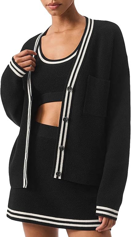 Damen Strickjacke mit kontrastierenden Borten und Taschen R&B