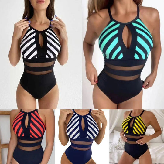 Damen Sportlicher Badeanzug mit modischen Netz-Einsätzen R&B