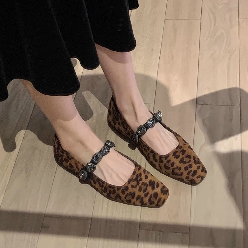 Damen Ballerinas mit modischem Leo-Design und eleganter Schnallenapplikation R&B