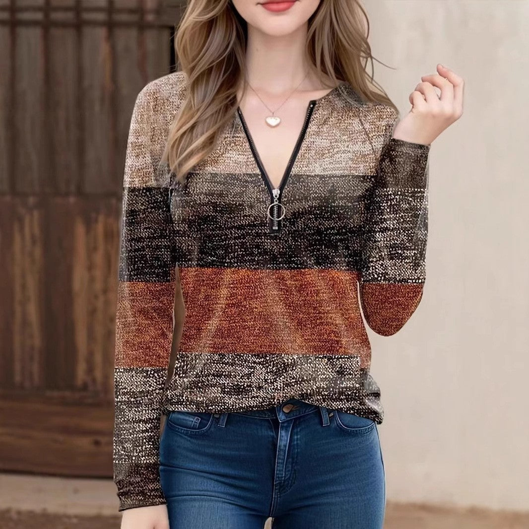 Damen Pullover mit Reissverschluss und strukturiertem Design R&B
