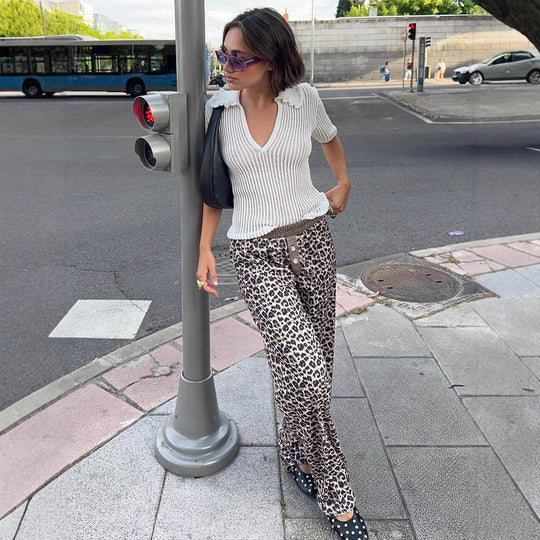 Damen weite Komforthose mit modischem Leopardenmuster R&B