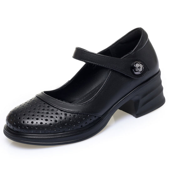 Damen Mary Jane Schuhe mit dekorativer Schnalle und atmungsaktiver Oberflächenstruktur R&B