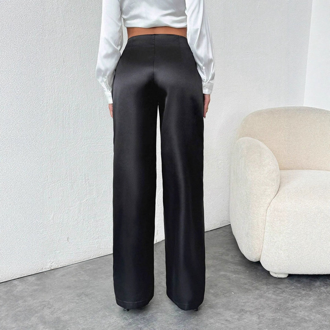 Damen elegante, weite Satin-Hose mit hohem Bund und fließendem Schnitt R&B