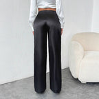 Damen elegante, weite Satin-Hose mit hohem Bund und fließendem Schnitt R&B