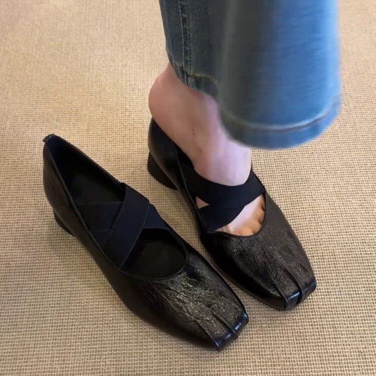 Damen Ballerina-Schuhe mit modischem Kreuzriemen und glänzender Oberfläche