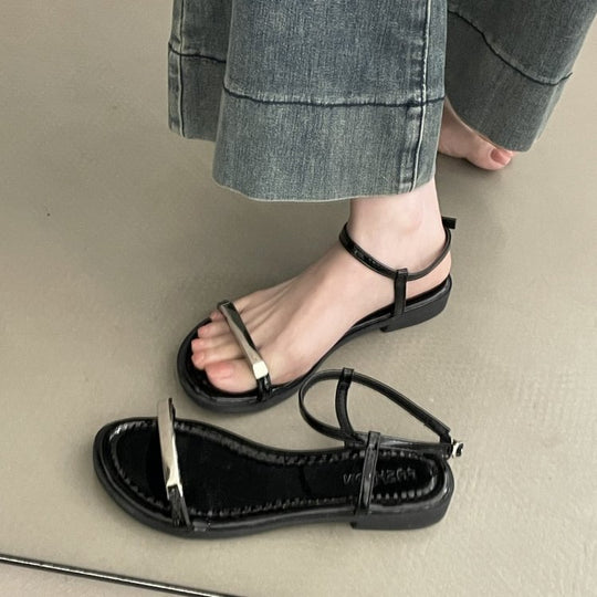 Damen elegante Sandalen mit schimmerndem Riemen und rutschfester Sohle R&B
