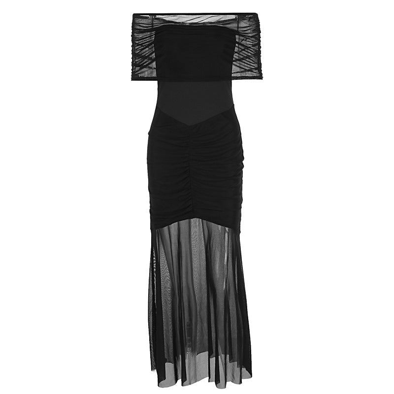 Damen Elegantes Maxi-Kleid mit schulterfreiem Design und Raffungen R&B