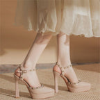 Damen elegante Plateau-Pumps mit Schmuckdetails R&B