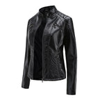 Damen nan taillierte Bikerjacke aus Kunstleder mit Stepppaneelen und Stehkragen R&B