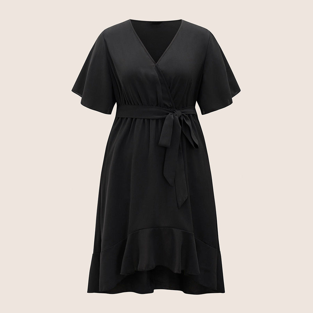 Damen Elegantes Wickelkleid mit asymmetrischem Saum und taillierendem Gürtel R&B