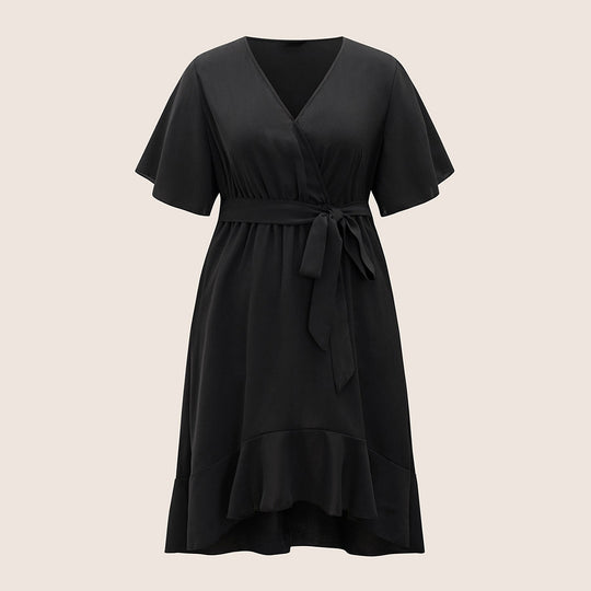 Damen Elegantes Wickelkleid mit asymmetrischem Saum und taillierendem Gürtel R&B