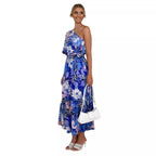 Damen Maxikleid mit verspieltem asymmetrischen Schnitt und Puffärmel R&B