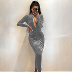Damen Hochwertiges Samtkleid mit tiefem Ausschnitt und langen Ärmeln R&B