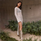 Damen elegantes gehäkeltes Strandkleid mit seitlichem Schlitz R&B