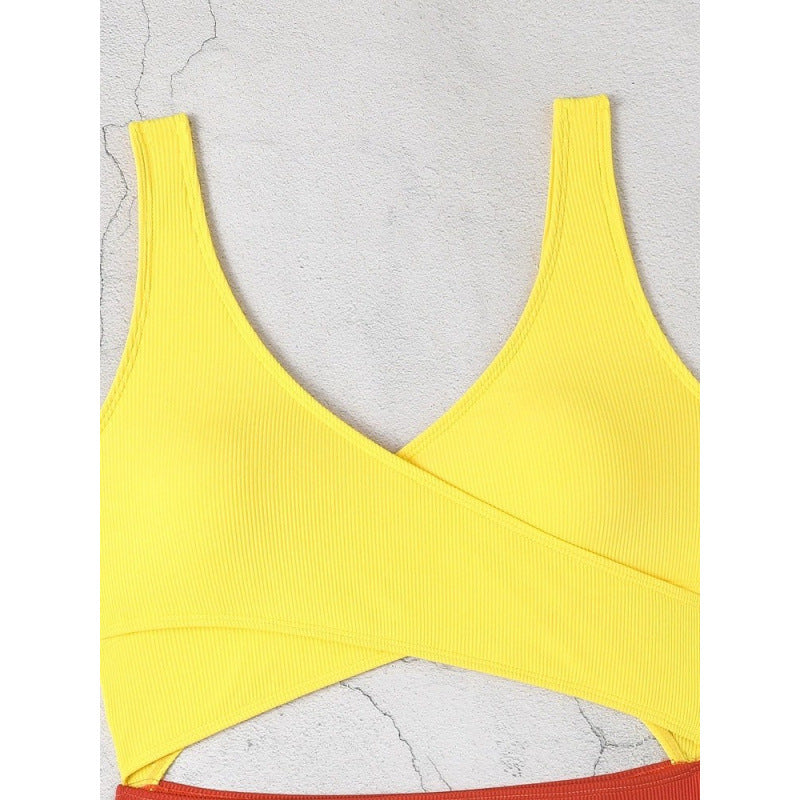 Damen Cut-Out Badeanzug mit hohem Bund und Wickeldesign R&B