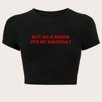 Damen Crop-Oberteil mit humorvollem Statementdruck R&B