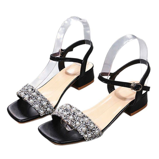 Damen elegante Riemensandalen mit transparentem Obermaterial und glitzernden Perlen R&B