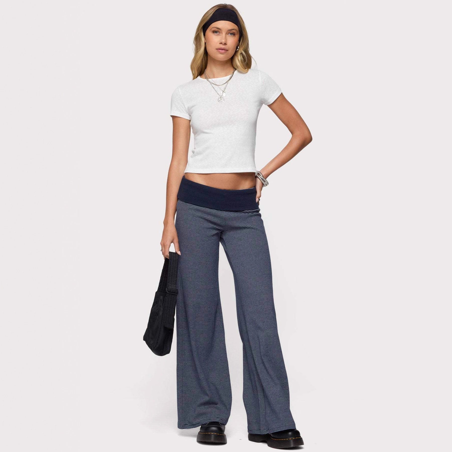 Damen weite Lounge-Hose mit elastischem Bund und maritimem Streifenmuster R&B