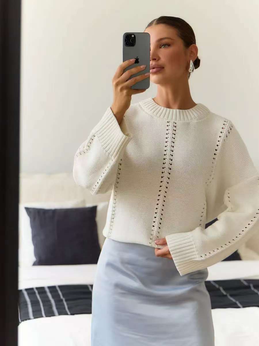 Damen Modischer Strickpullover mit Lochmuster R&B