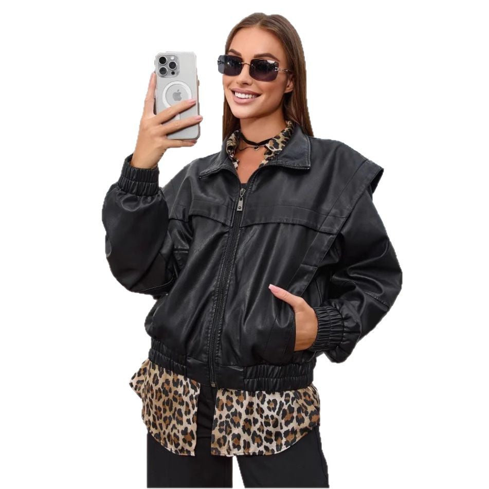 Damen modische Kunstlederjacke R&B