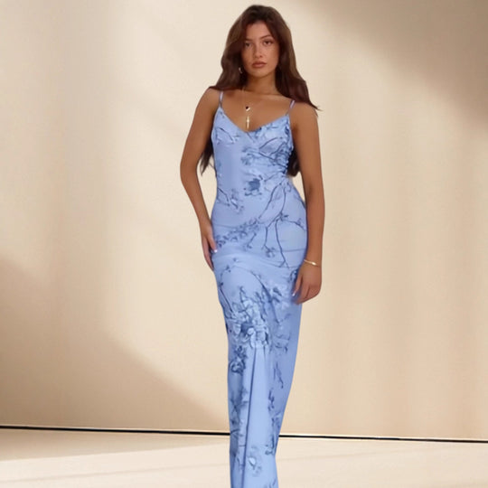 Damen Elegantes Maxikleid mit feinem floralem Design und Spaghettiträgern R&B