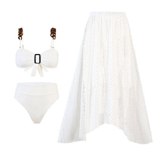 Damen Bikini-Set mit elegantem Wickelrock und raffinierten Trägerdetails R&B