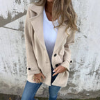 Damen Fleece-Mantel mit doppelter Knopfleiste und großem Revers