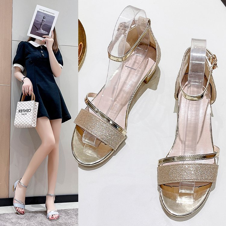 Damen Glitzernde Sandalen mit blockartigem Absatz und verstellbarem Knöchelriemen R&B