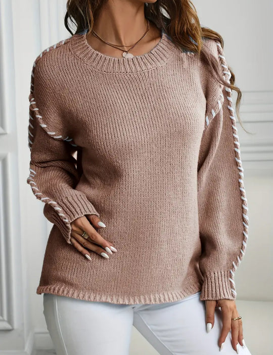 Damen Großer Strickpullover mit dekorativem Saum R&B