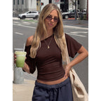 Damen asymmetrisches Crop-Top mit weitem Schnitt und fließenden Ärmeln R&B