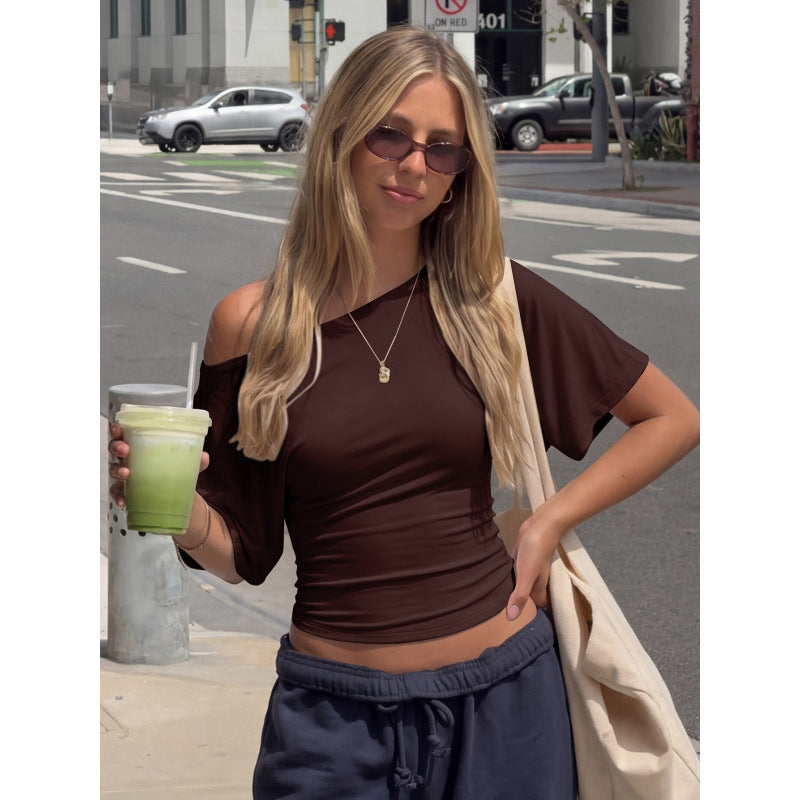 Damen asymmetrisches Crop-Top mit weitem Schnitt und fließenden Ärmeln R&B