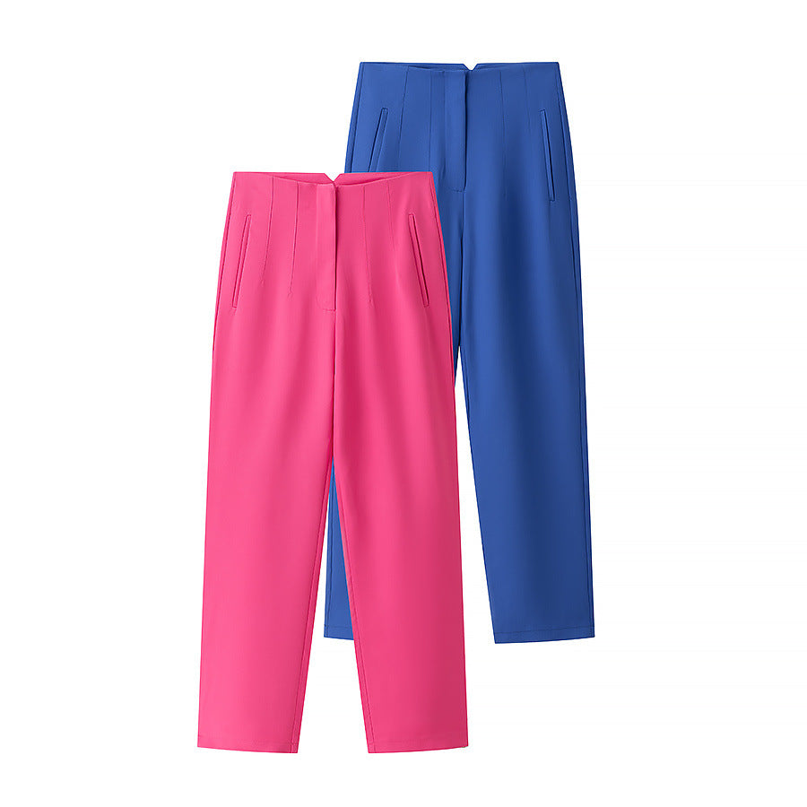 Damen elegante Hochbundhose mit feinen Falten und praktischen Taschen R&B