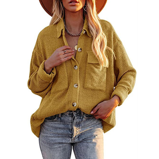 Damen Lässige Strickjacke mit Knopfleiste und Brusttasche R&B