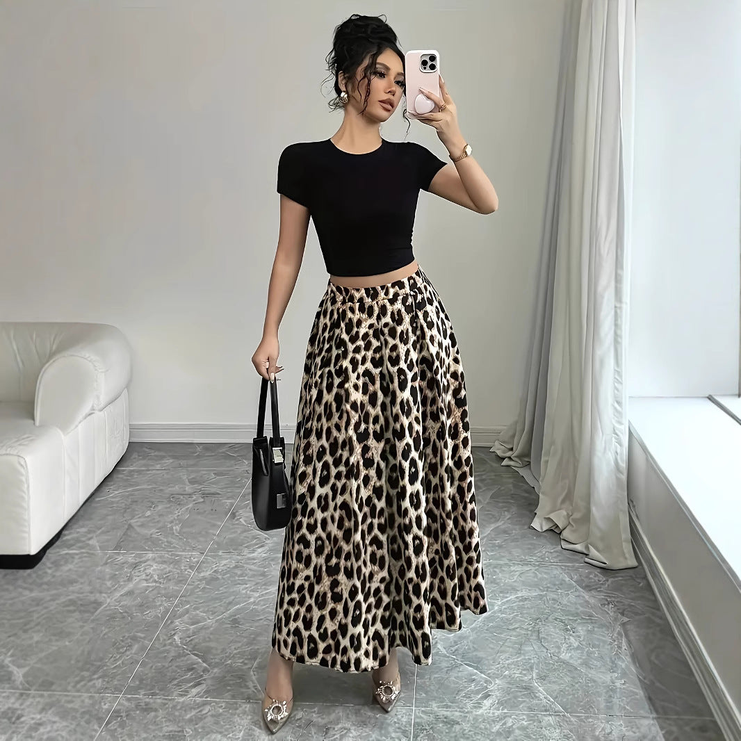 Damen Maxi-Rock mit elegantem Leo-Print und fließendem Schnitt R&B