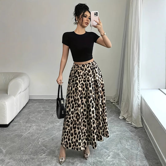 Damen Maxi-Rock mit elegantem Leo-Print und fließendem Schnitt R&B