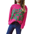 Damen lässiger Pullover mit großflächiger Schriftzug-Applikation R&B