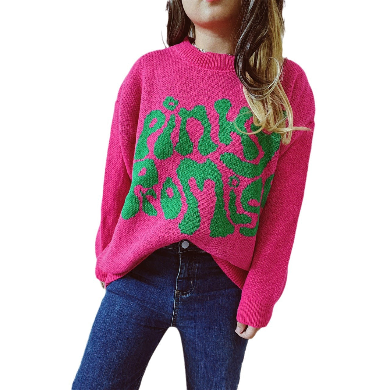 Damen lässiger Pullover mit großflächiger Schriftzug-Applikation R&B