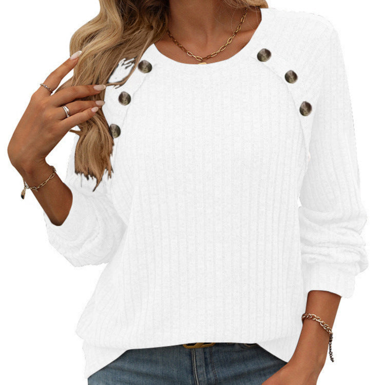 Damen Pullover mit dekorativen Knöpfen und strukturiertem Design R&B
