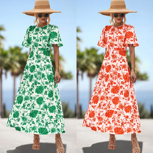 Damen Maxikleid mit floralem Print und eleganter Raffung R&B