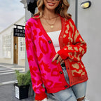 Damen Leichte Strickjacke mit farbenfrohem Leopardenmuster R&B