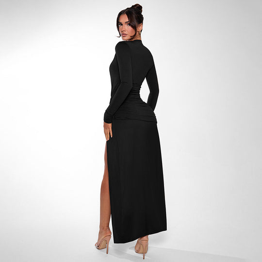 Damen Elegantes Maxi-Kleid mit tiefem V-Ausschnitt und schickem Wickel-Design R&B