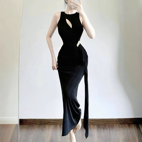 Damen figurbetontes Abendkleid mit asymmetrischem Schnitt und eleganter Drapierung R&B