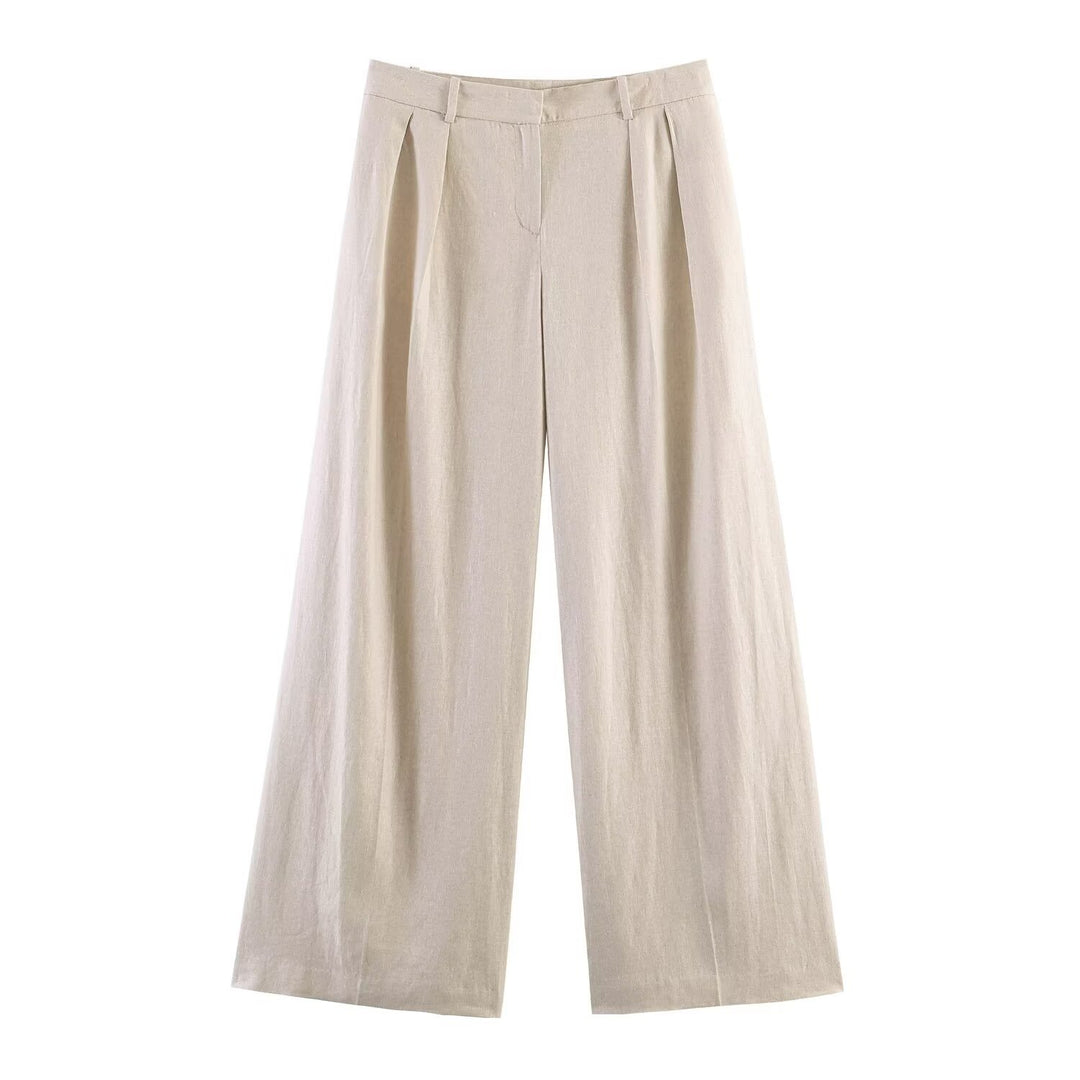Damen weite Leinenhose mit eleganter Faltenlegung R&B