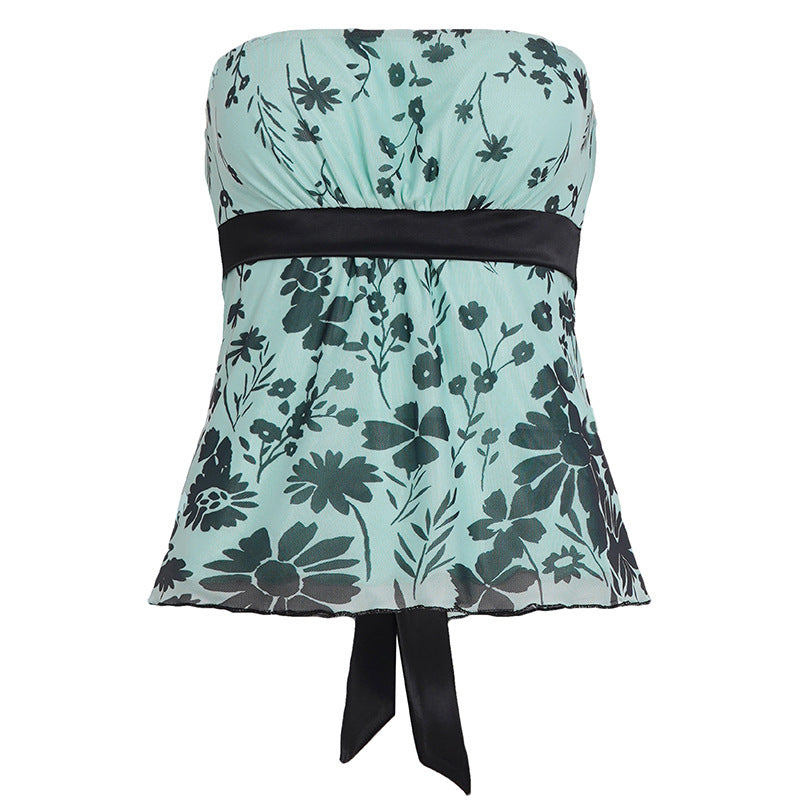 Damen Bandeau-Top mit floralem Design und verstellbarem Taillenband R&B