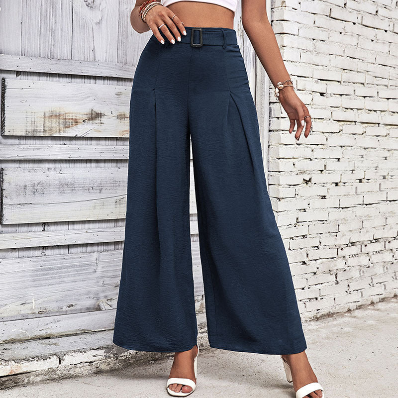 Damen Weite Hose mit eleganten Falten und hochwertigem Taillengürtel R&B
