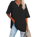 Damen Oversized T-Shirt mit V-Ausschnitt und seitlichen Schlitzen