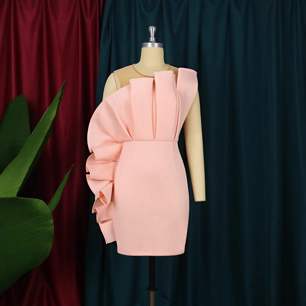 Damen Elegantes Minikleid mit asymmetrischem Schnitt und voluminösen Rüschen R&B