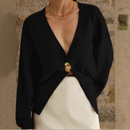 Damen Eleganter und lässiger Cardigan mit tiefem Ausschnitt und Schmuckknopf R&B