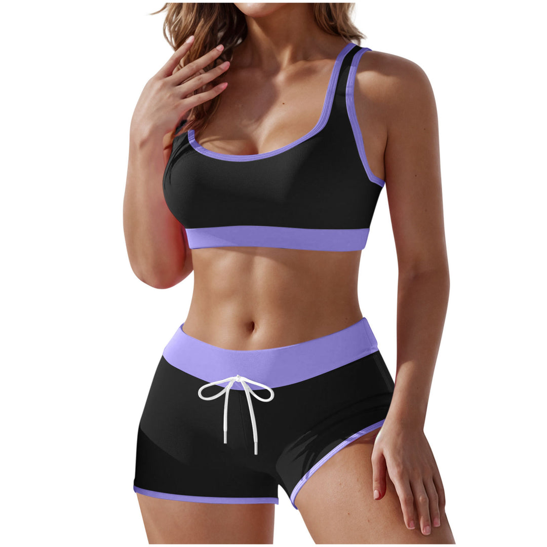 Damen nan stützendes Sportbustier mit breitem Unterbrustband und taillenhohen Trainingsshorts R&B